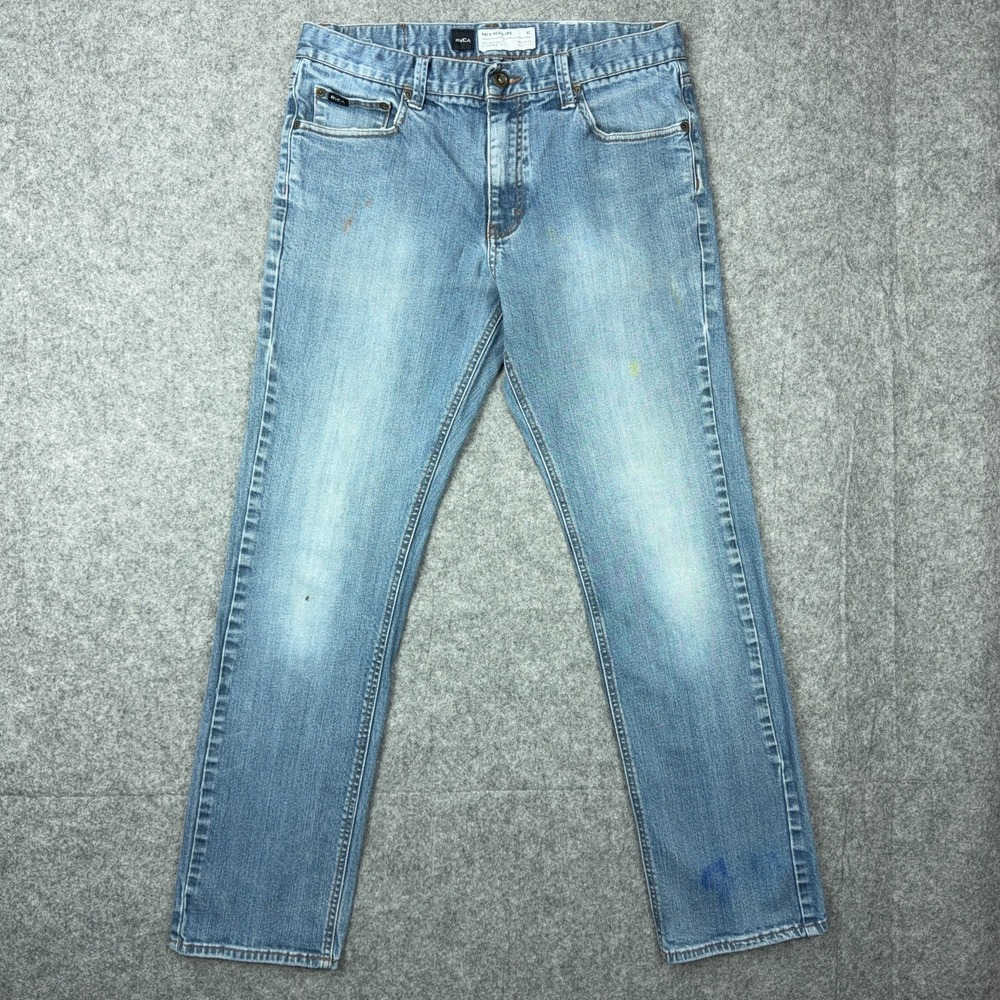 RVCA Jeans Mens 32x30‎ Blue Slim Straight Distressed Skate Surf Stretch Denim